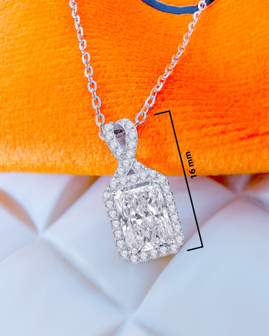 Radiant CZ stone in a halo setting necklace. - Image 2