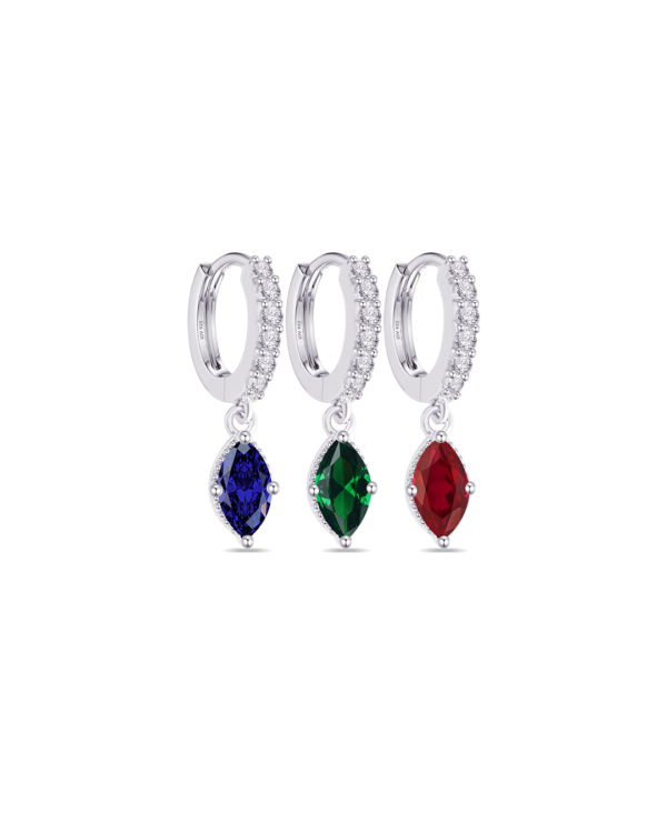 CZ huggie hoop with dangling color marquise shape stone.