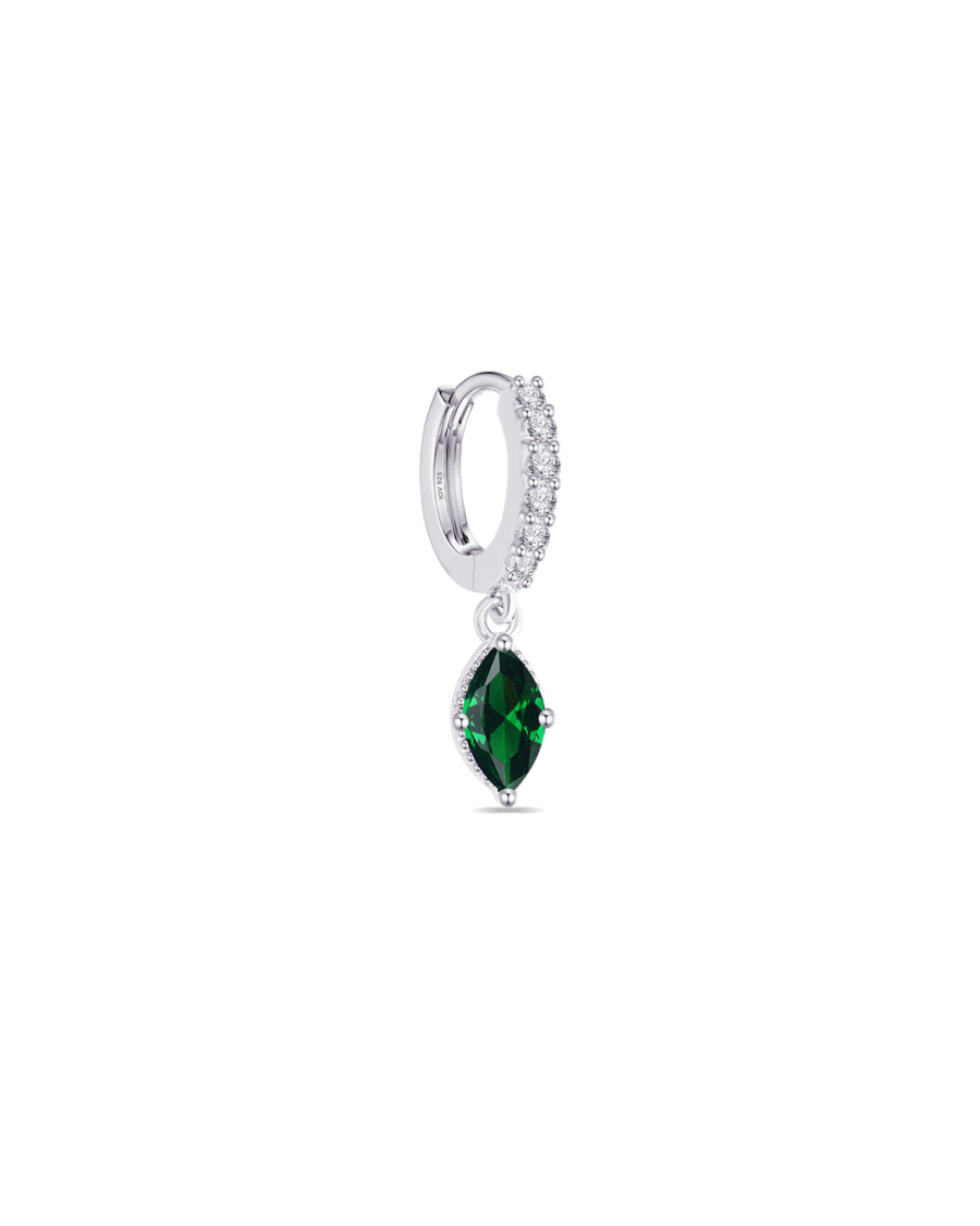 CZ huggie hoop with dangling color marquise shape stone. - Image 4
