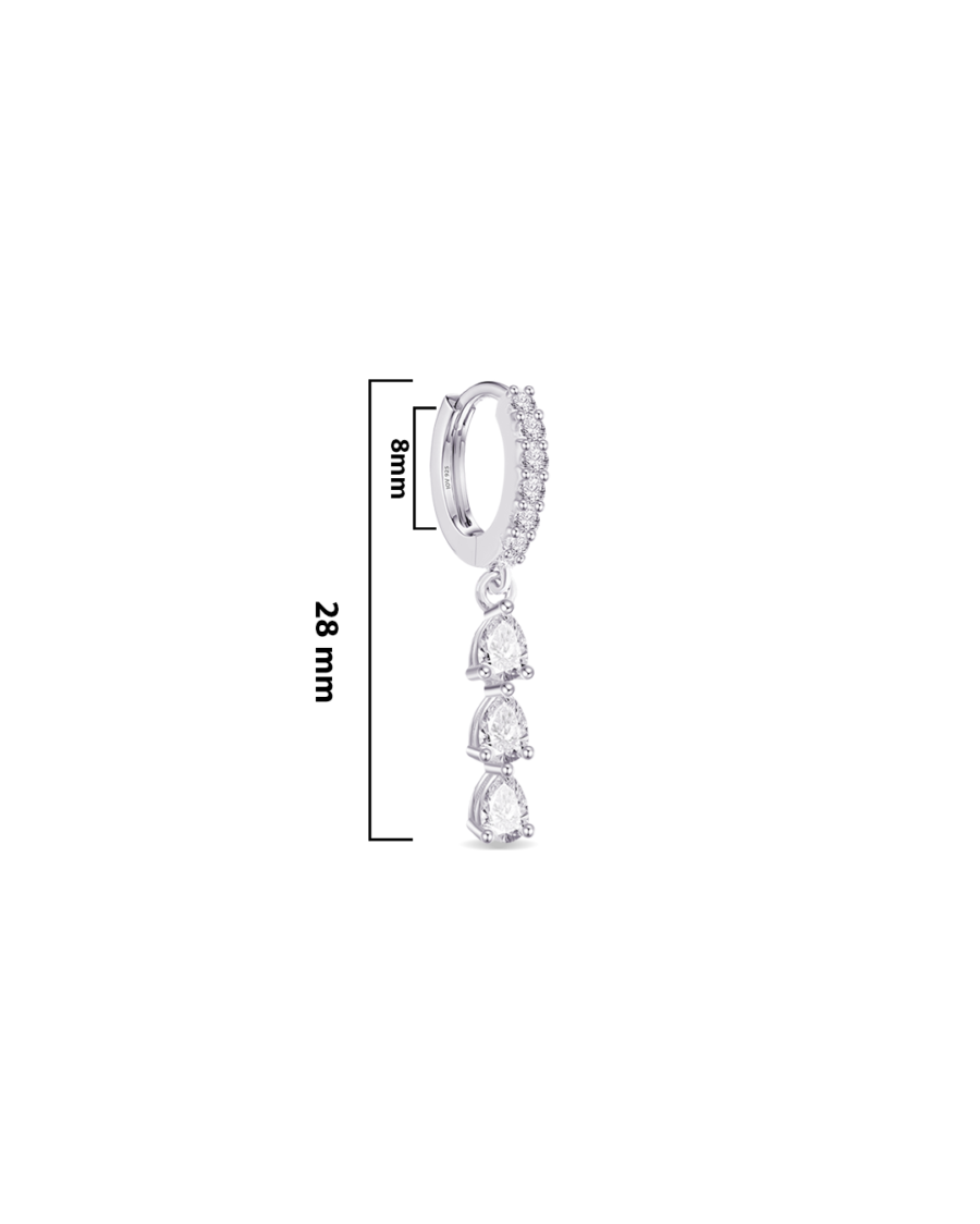 CZ huggie hoop with dangling pear shapes stones. - Image 2