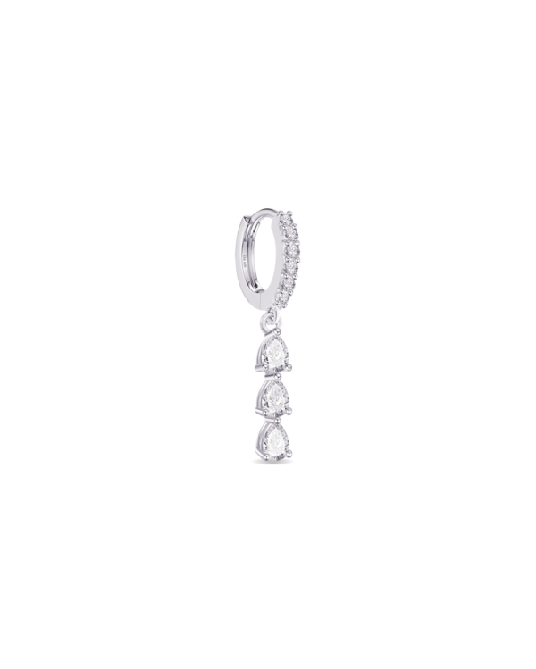 CZ huggie hoop with dangling pear shapes stones.