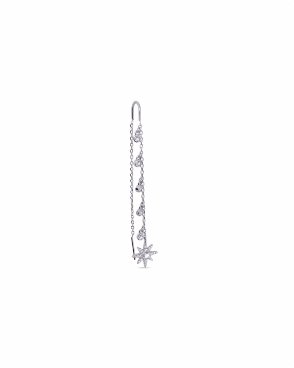 threader star earring with dangling CZ in bezel setting.
